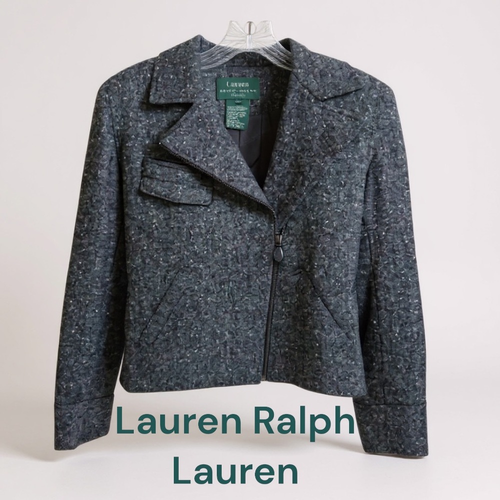 Lauren Ralph Lauren 2P Black & White Tweed Business Casual Moto Jacket — EUC